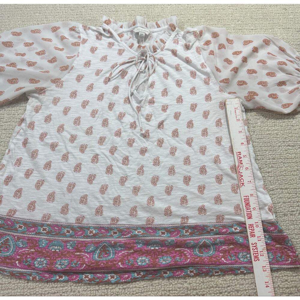 Lucky Brand Women’s M Peasant Top Sheer Balloon Sleeves Paisley Lightweight Boho